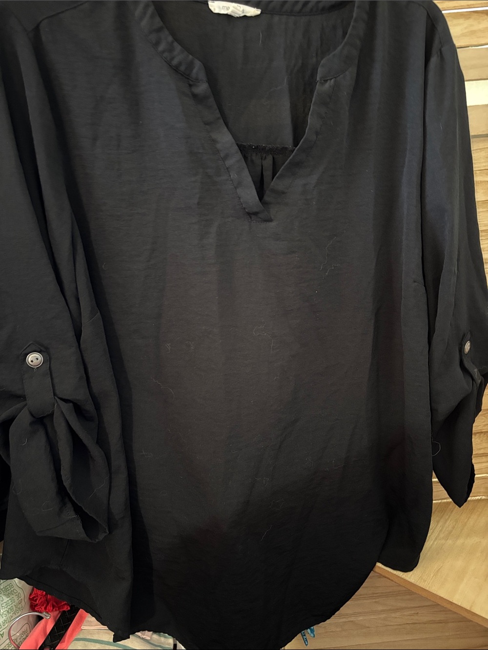 Maurices Black V-Neck Roll-Tab Sleeve Tunic Top 1X